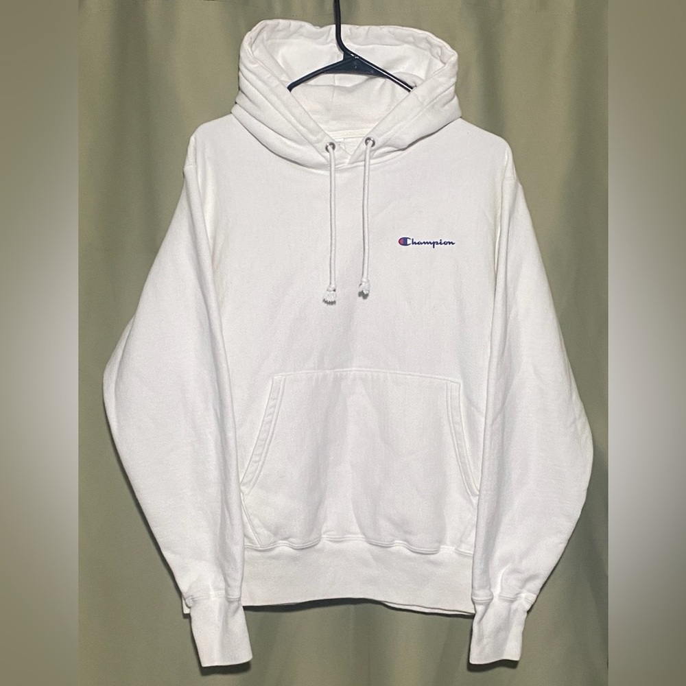 Champion Reverse Weave Hooded Sweatshirt Hoodie Pullover White Xl